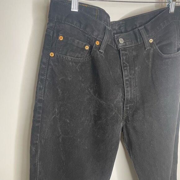 Levis 505 Jeans Men 36 x 34 Black‎ Dark Wash Regular Straight Denim Red Tab Marl - Picture 4 of 9